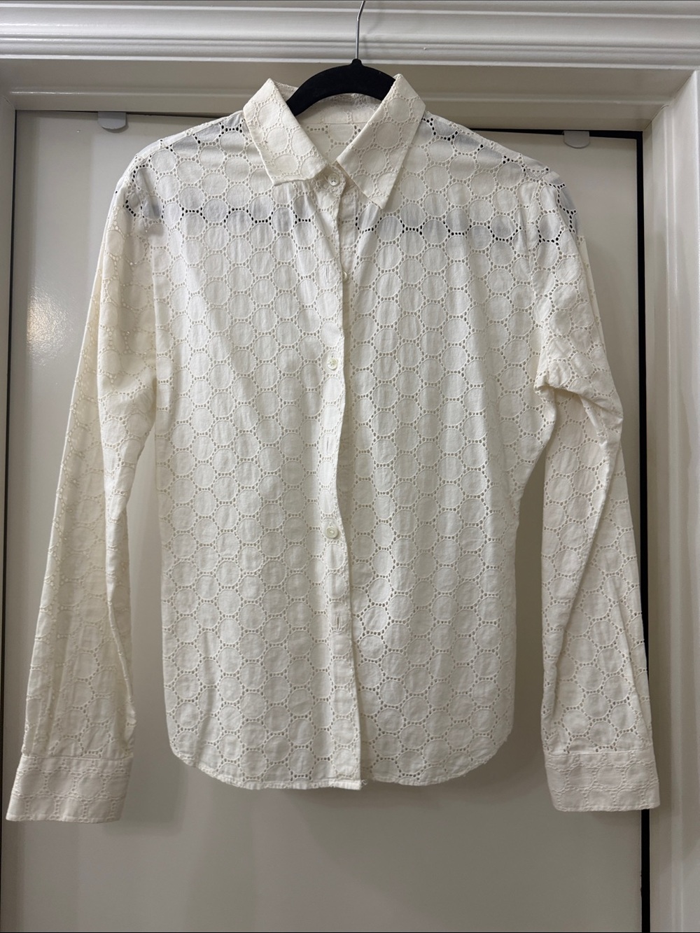 Classic White Eyelet Long-Sleeve Shirt